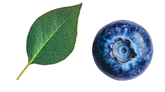 High quality Blueberry with leaf PNG, transparent image, no background - Powered by Adobe