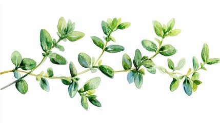Obraz premium Charming and fragrant thyme sprig clipart A whimsical watercolor of a happy fresh herb on a clean white background Perfect for culinary botanical or nature inspired designs