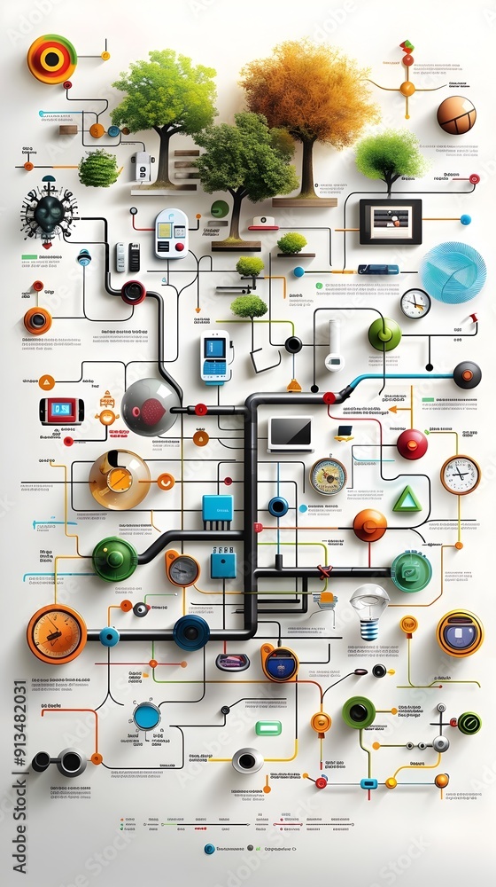 Aufkleber abstract technology network flowchart infographic.