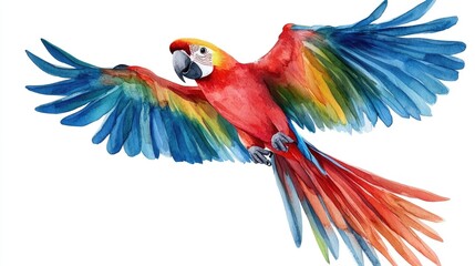 Obraz premium Playful and Colorful Circus Parrot Character Performing Tricks and Acrobatics in Vibrant Watercolor Isolated on White Background