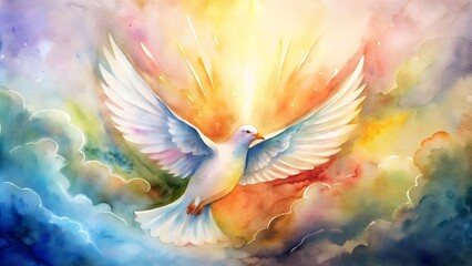 Abstract modern artwork, dov. Concept of the Holy Spirit, Pentecost Sunday