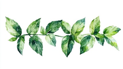 Fototapeta premium Mint Sprig Watercolor Botanical Plant Icon on White Background Fresh and Green Mint Leaf Clipart Minimalist Floral Design Element for Cooking Beauty Wellness Branding