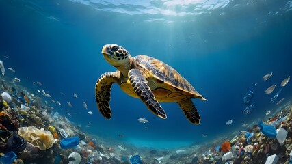 Obraz premium turtle swimming in aquarium