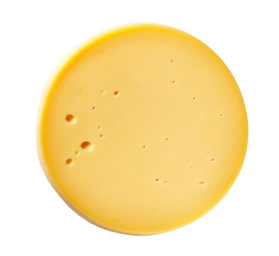 Whole round hard cheese isolated on transparent background, top view