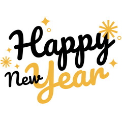 Happy New Year Text, New Year Celebration, Black and Yellow Text