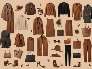 Autumn Fashion Closet for Autumn Weather, Minimal Trend with Natural Colors for Season,
ai