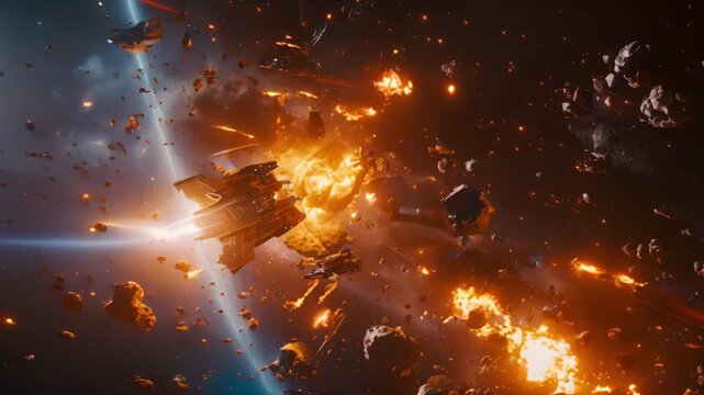 Spaceship Exploding in Asteroid Field
