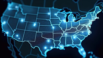 USA Map with Glowing States.