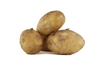 Recent harvest early season potatoes isolated on white