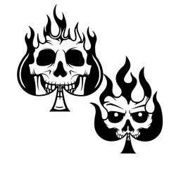 Spade Skull | Playing Card | Skull | Flaming Deck of Cards | Spade Skull on Fire | Deck of Cards | Skeleton Player | Death Spade | Original Illustration | Vector and Clipart | Cutfile and Stencil