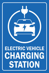 electric vehicle EV charging station sign and symbol icon blue background