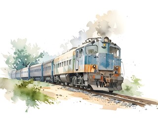 Obraz premium Train Watercolor Landscape Nature Art