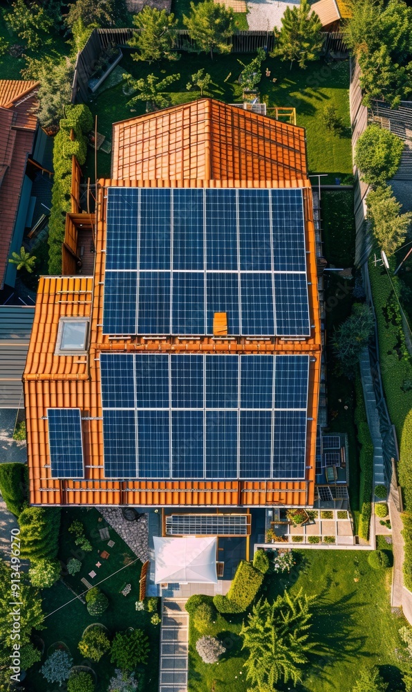 Wall mural A bird’s eye view of a solar panel installation