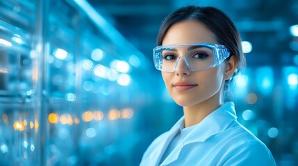 Fototapeta premium Young Female Scientist in Laboratory with Safety Glasses