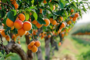 Apricot Trees on Farm: Ripe Apricots in Agricultural Background