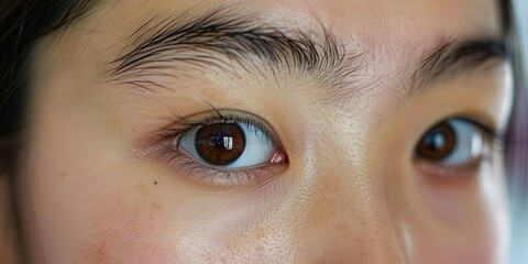 Fototapeta premium Asian Eye. Close-up of Beautiful Asian Woman's Eye with Perfect Eyebrow