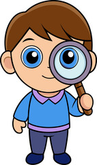 Child holding magnifying glass isolated on transparent background