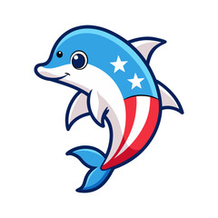 Cute Dolphin with American Flag clipart