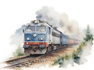 Fototapeta premium Train Watercolor Landscape Nature Art