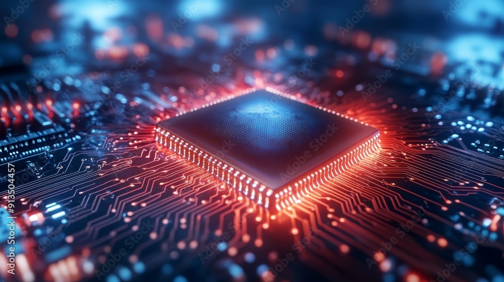 Poster close-up of microchip on circuit board