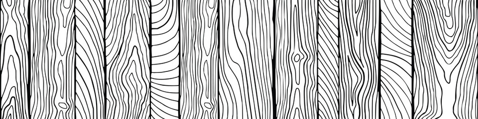 Hand drawn wood plank, wood grain, seamless border, vector design, banner