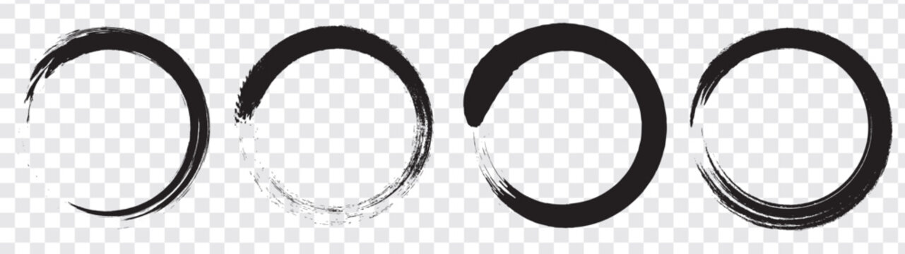 Black & Red Zen Circle Brush Logo, Sign, Icon Vector Design Illustration. Circle Brush Zen, Enzo Logo, Sign, Icon Set Vector Illustration Template. Eps 10.