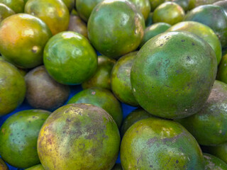 fresh oranges in the market. Close-up view