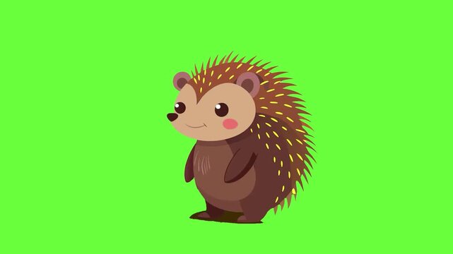 Hedgehog Porcupine Flat Animated Icon on Green Screen Background. 4K Animated Animal Icon to Improve Your Project and Explainer Video.
