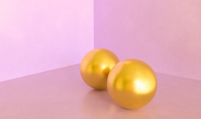 3d gold balls in pink room