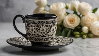 Fototapeta premium Image of a black cup with a classic elegant theme, AI generate 4