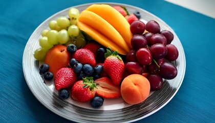 Fresh and delicious-looking fruits on a plate on the table. Really delicious