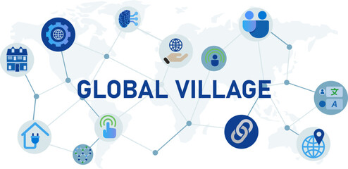 Global village global internet rural build connect world people cultural icon set design