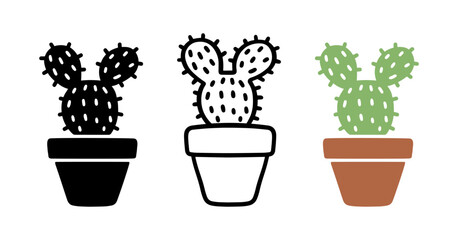 Set of Cartoon doodle of Cactus, Vector, Illustration.