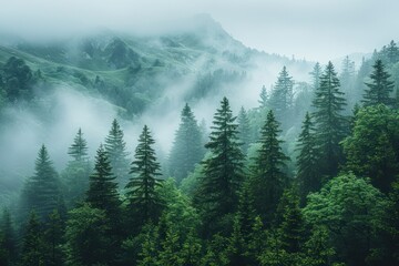 Obraz premium Misty Forest Landscape