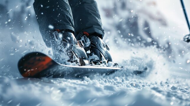 Close-Up of Skier's Feet in Action. generative AI image