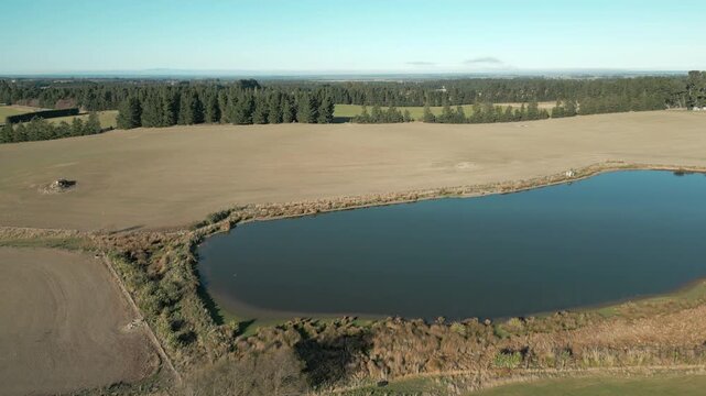 Freshwater Lake In The Middle Of A Farm Christchurch New Zealand