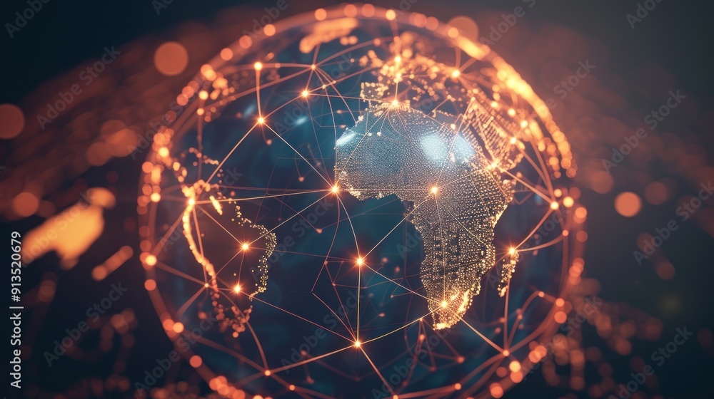 Wall mural virtual connections on a high-tech world globe. generative ai image