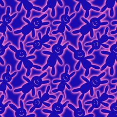 repeatable pattern of glow neon bunny doll for y2k vibe groovy seamless background