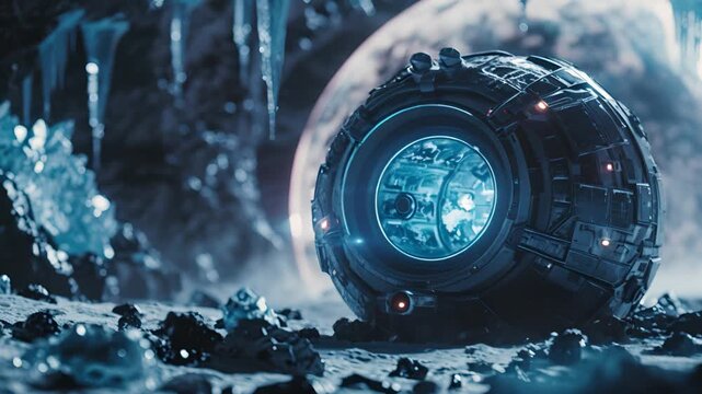 Futuristic Spaceship Landing on a Frozen Alien Planet