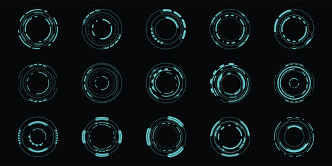 Sci-fi futuristic circle hud dashboard display virtual reality technology screen. User Interface set. Statistics, Data information infographic. Vector illustration © THETO STUDIO