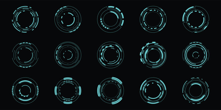 Sci-fi futuristic circle hud dashboard display virtual reality technology screen. User Interface set. Statistics, Data information infographic. Vector illustration