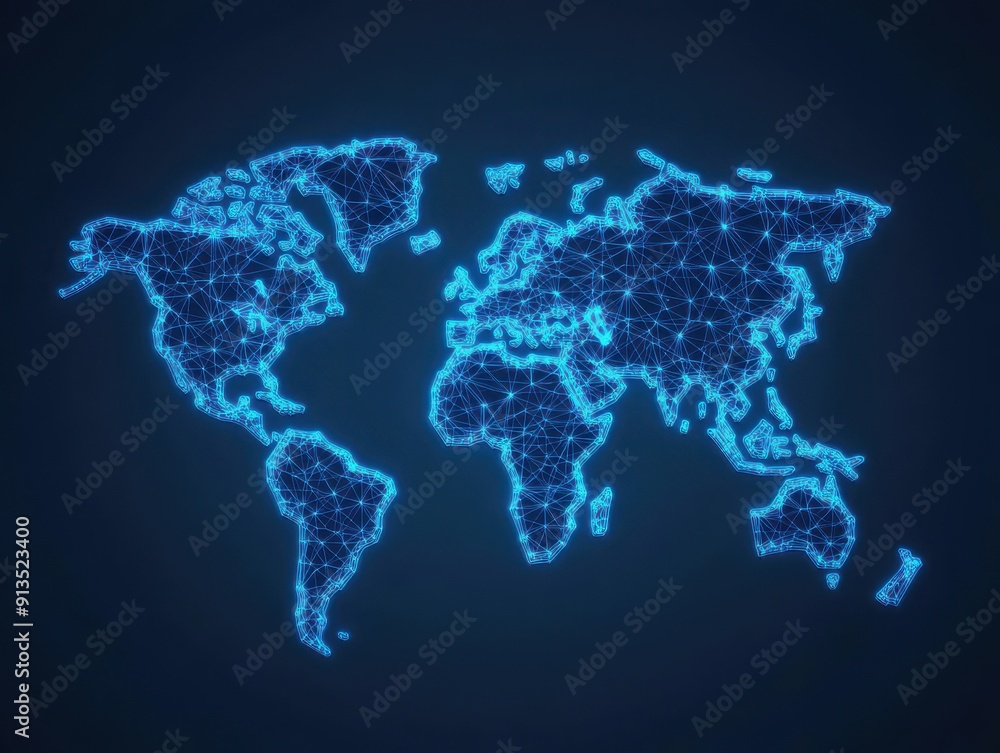 Aufkleber a glowing digital world map showcasing interconnected nodes representing global connectivity and tec