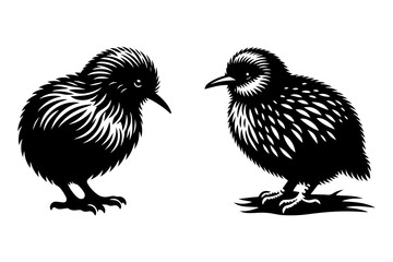 Fototapeta premium kiwi bird set silhouette vector illustration isolated on transparent background - Generative AI