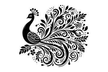 peacock design vector silhouette isolated on transparent background - Generative AI