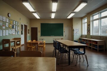 Classroom of a daycare center without children and teacher