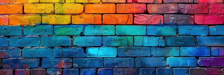 Fototapeta premium rainbow colored brick wall 