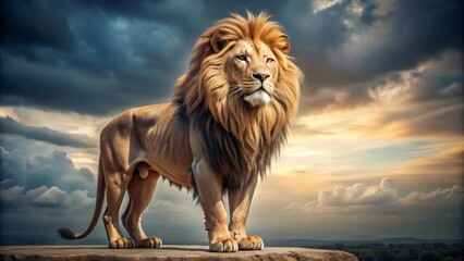 Realistic statue of a majestic lion standing tall and proud, statue, lion, realistic, majestic, standing, tall, proud, sculpture