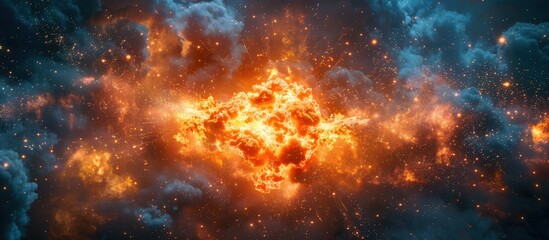 Obraz premium Stunning Explosion of Fiery Nebula in Deep Space with Vibrant Colors and Cosmic Dust Clouds