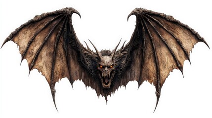 A fierce mythical creature with large wings and a menacing face, perfect for fantasy themes and horror artwork.