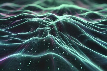 A captivating 3D render of an abstract background, featuring a mesmerizing pattern of flowing cyber dots